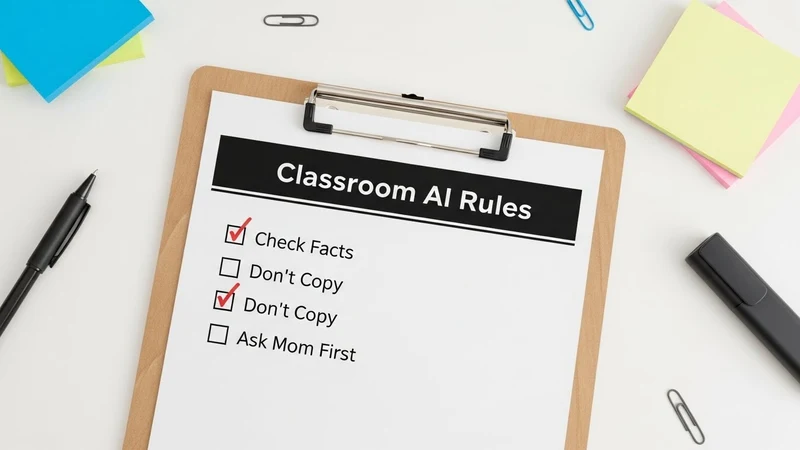 A simple checklist on a clipboard titled AI Rules.