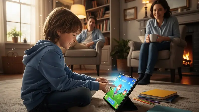 A child using an AI tutor during a homeschooling session