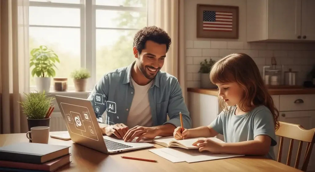 Homeschooling parent in the United States using AI tools to support lesson planning and learning at home