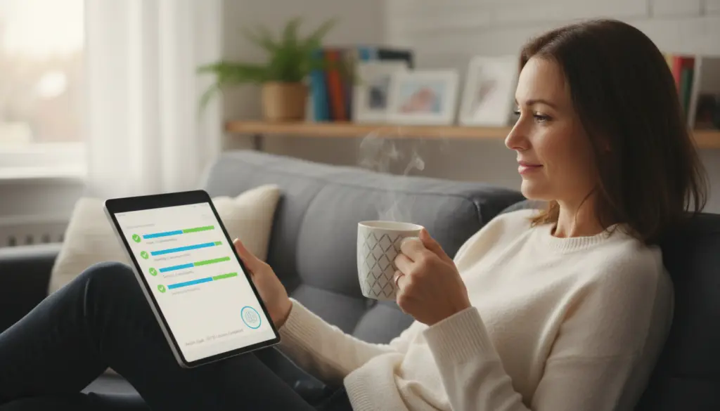 Complete Guide to Time4Learning Homeschool Curriculum: Features, Costs, and Reviews 2 Woman relaxing with tablet and coffee.