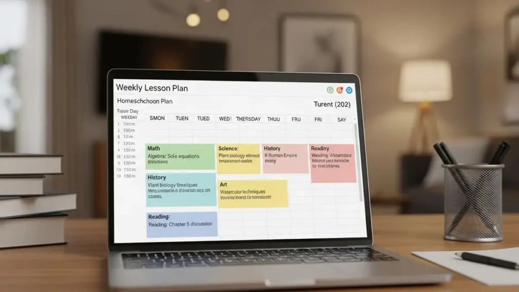 AI lesson planner generating weekly homeschool schedule for beginners