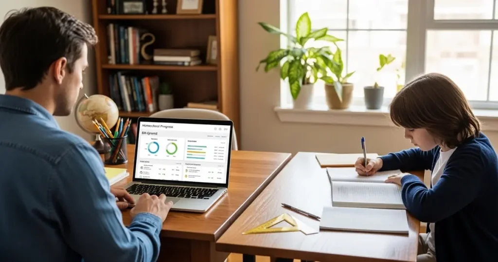 Time4Learning 8th Grade Curriculum Review (2026): What Actually Works for Real Homeschool Families 4 Homeschool parent reviewing online grading dashboard