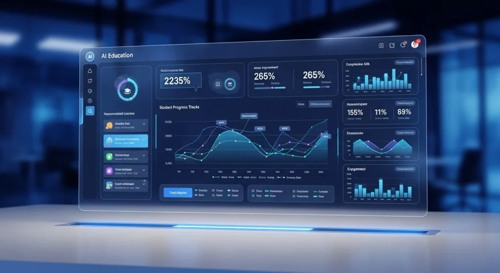 AI adaptive learning dashboard showing student progress and analytics