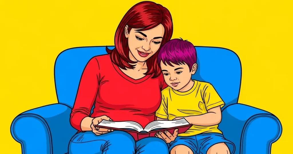 Mom and child reading a bible story together during homeschool lessons