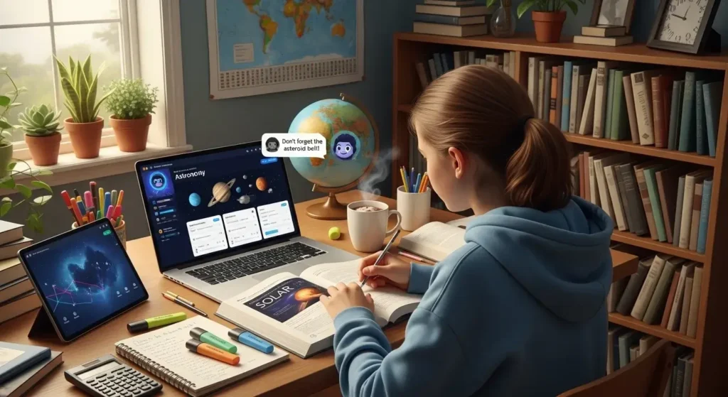 homeschool student using AI education software at home desk