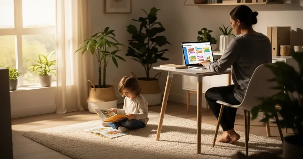 Free AI Lesson Planners for Homeschool Parents in 2026 (Tested & Ranked) 1 A parent uses the Free AI lesson planners for homeschool tool on a laptop at home with their child.