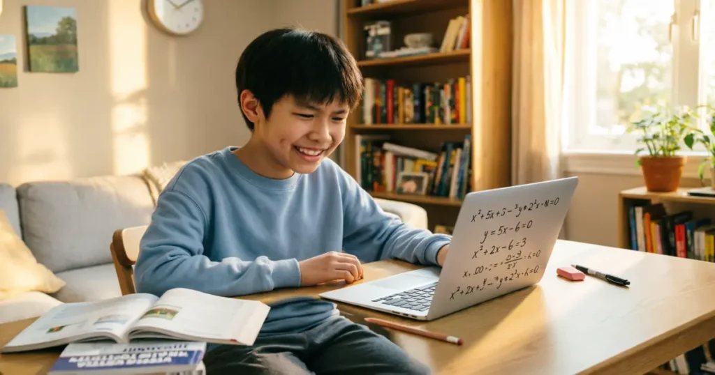 homeschool student happy with best math homework help step by step on tablet Best Math Homework Help for Homeschool Kids: ChatGPT vs StarSpark AI (2026)